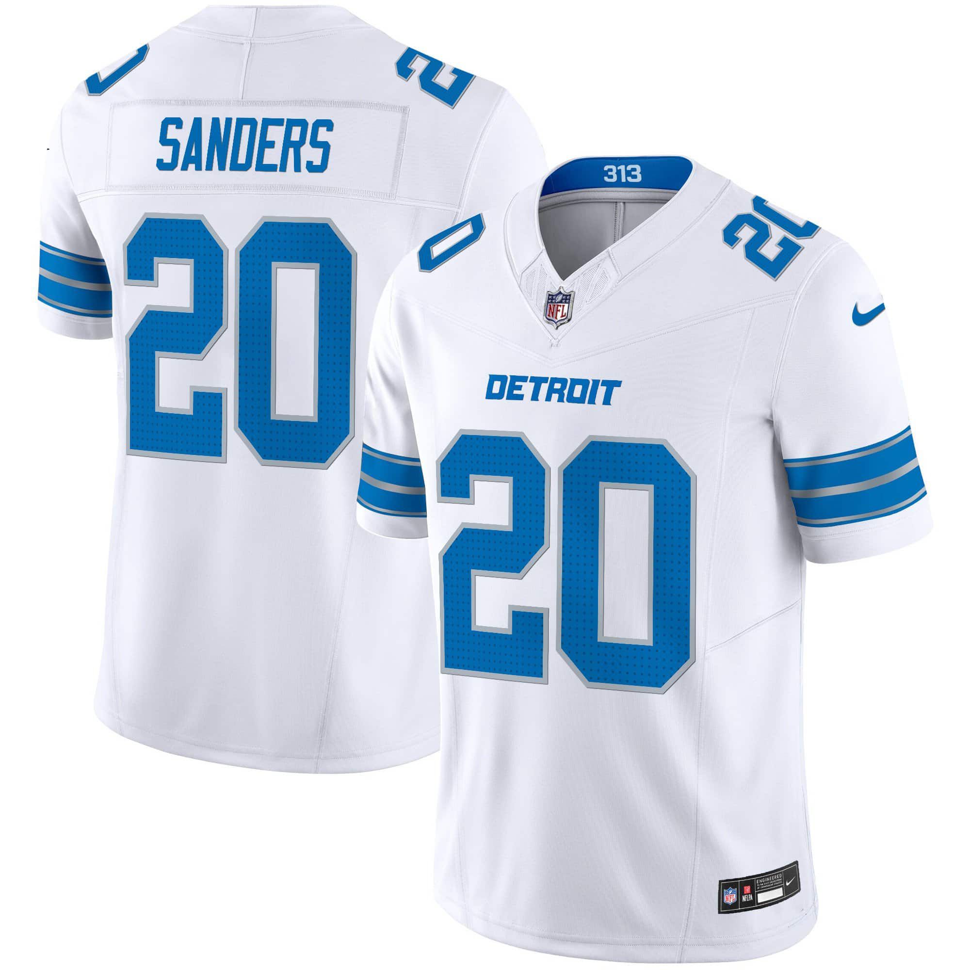 Men Detroit Lions 20 Sanders White 2024 Nike Vapor Limited NFL Jersey